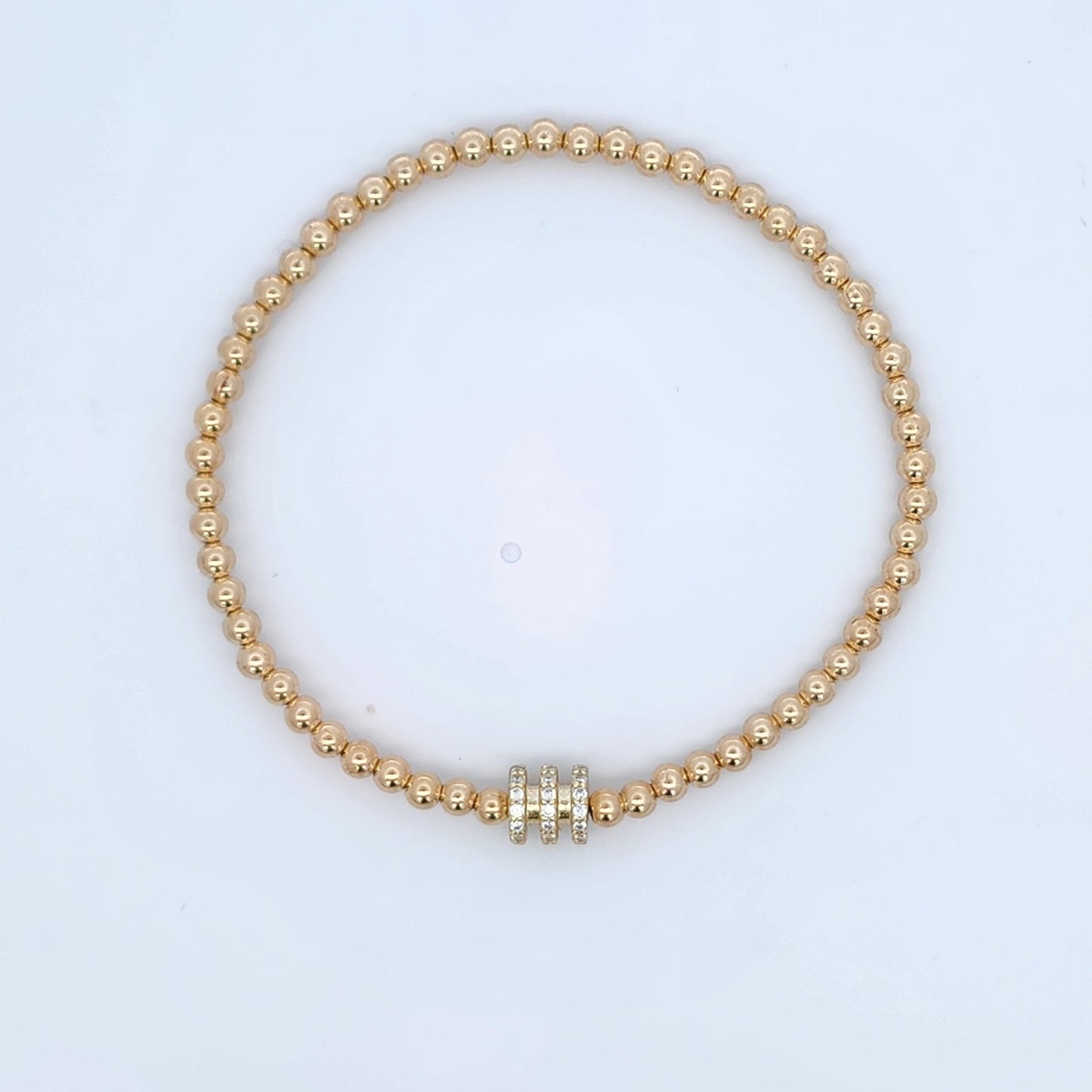 Gold Filled Beaded TRIPLE Roundel CZ BRACELET - Stretch Stacking Barrel Bracelet Perfect Gift For Women