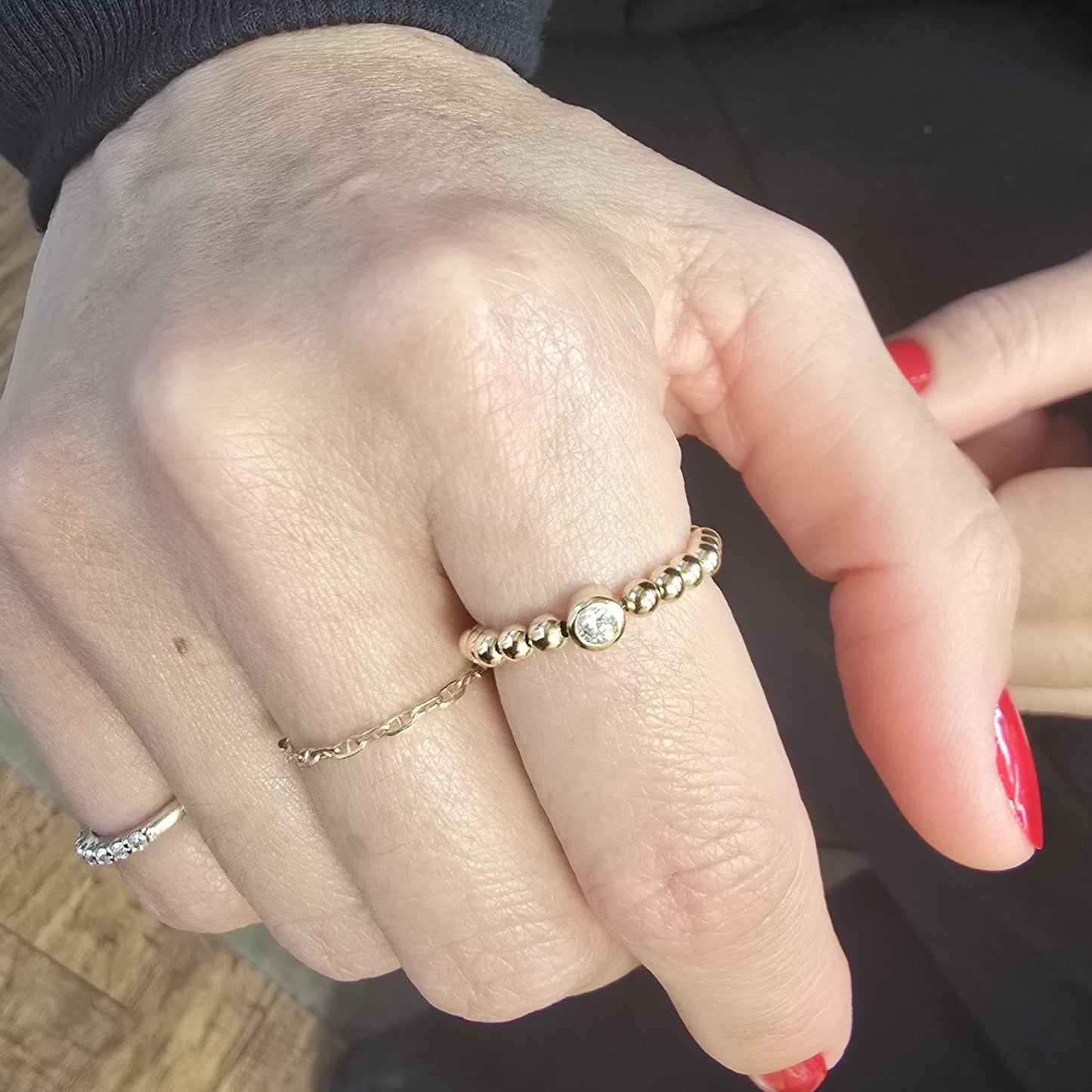 14kt Gold Filled Stacking Ring - Tarnish-Free Woman's Jewelry with 3mm Gold Filled Beads - Stretch for Perfect Fit