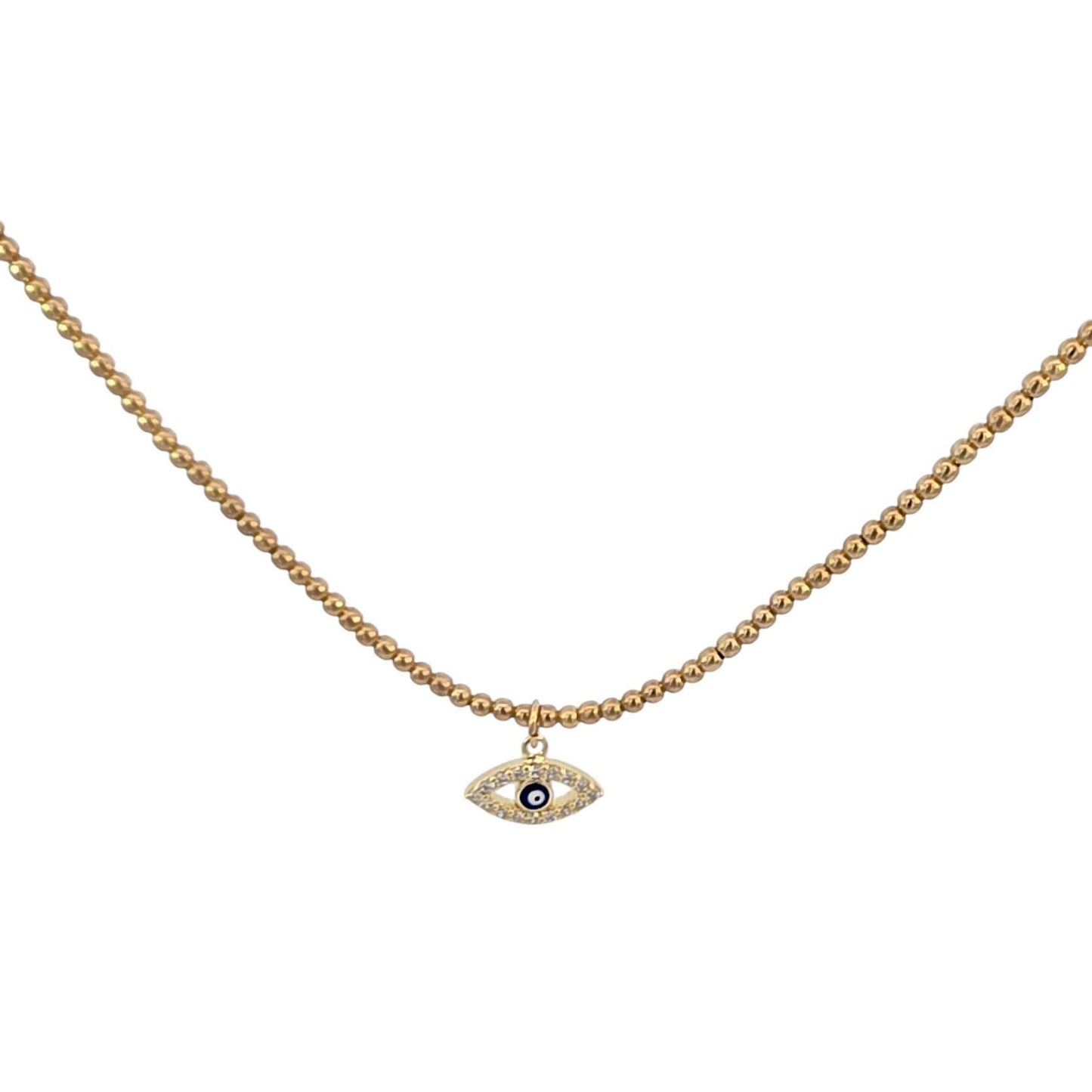 Dainty Gold Filled Beaded Necklace with Evil Eye Charm for Women by Isabella Celini, Tarnish Free Water Resistant Jewelry