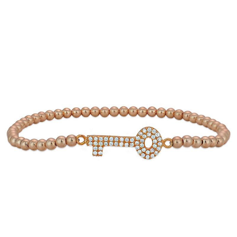 Gold Filled Stacking Bracelet with Cubic Zirconia Key Pendant for Women