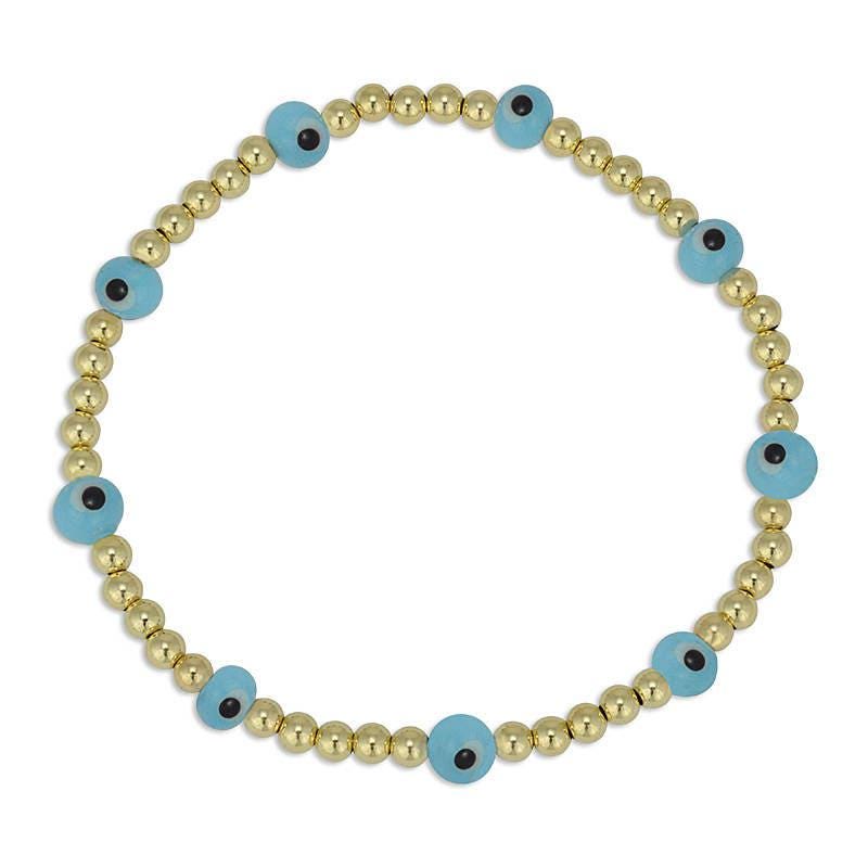 Gold Filled Evil Eye Bracelet for Women - Stackable Good Luck Stretch Beaded Jewelry - Tarnish Free