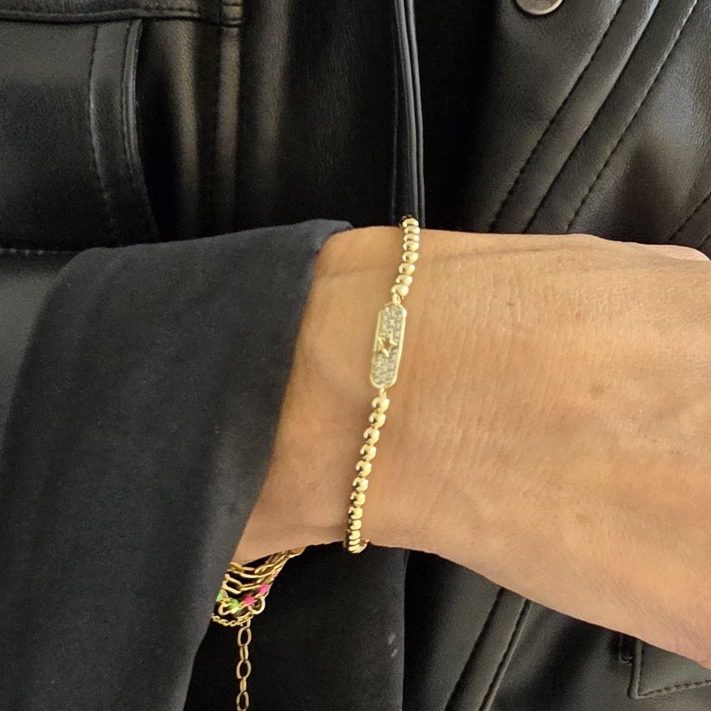 Gold-Filled Celestial Stretch Bracelet with Cubic Zirconia Beads - Stackable Star Pendant Bracelet for Woman
