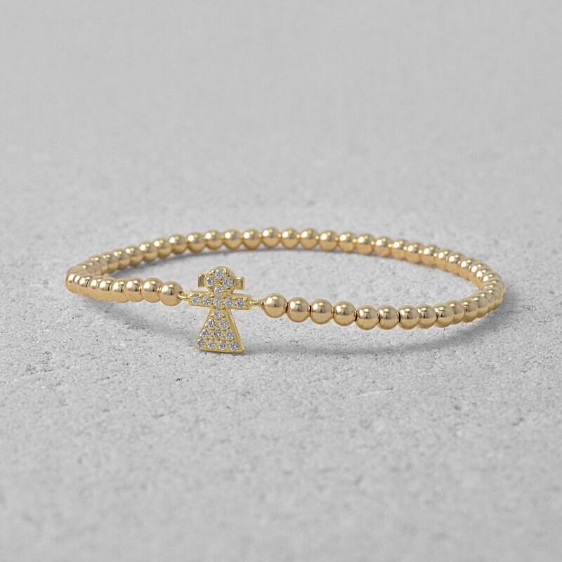 Dainty Girl Pendant Bracelet - Stretch Stackable Beads in 14kt Gold Filled by Isabella Celini