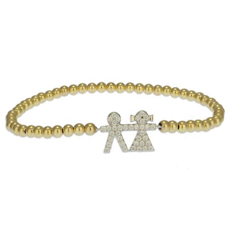 Boy and Girl Pendant Gold Filled Stretch Bracelet - Tarnish-Free Stacking for Women