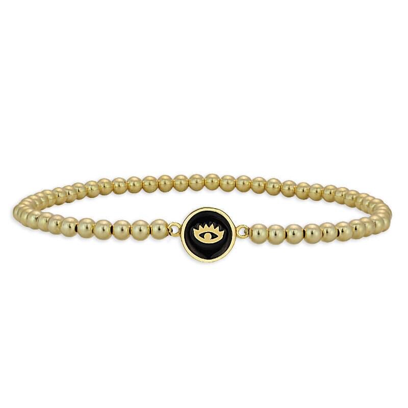 Small Round Enamel Evil Eye Gold Filled Bracelet, Isabella Celini, Gold Filled Beaded, Stretch Stacking Bracelet, Protection Bracelet