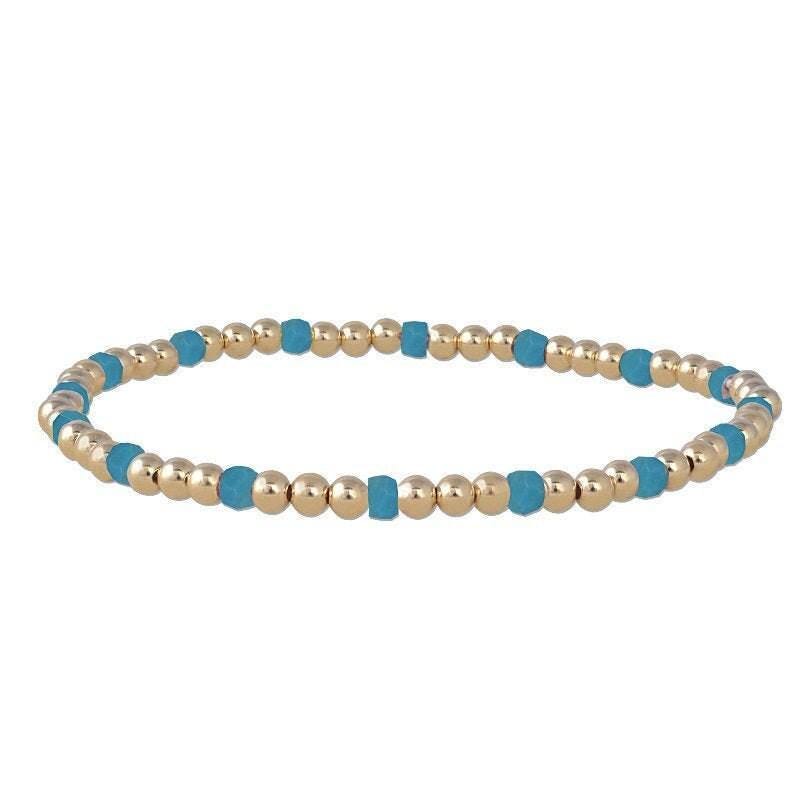 Stretch Semi Precious Beads Bracelet - 14kt Gold Filled Stackable Bracelet - Tarnish Free - Waterproof Jewelry
