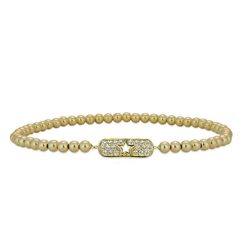 Gold-Filled Celestial Stretch Bracelet with Cubic Zirconia Beads - Stackable Star Pendant Bracelet for Woman