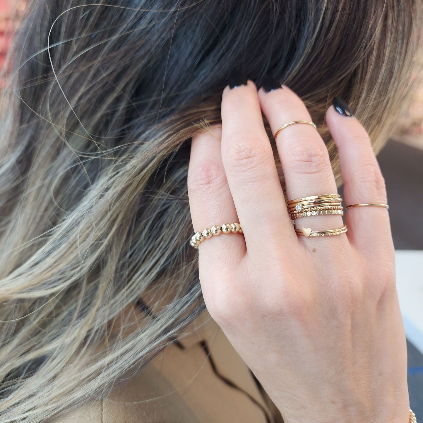 14kt Gold Filled Stacking Ring - Tarnish-Free Womens Jewelry with 4mm Beads - Stretch for Perfect Fit