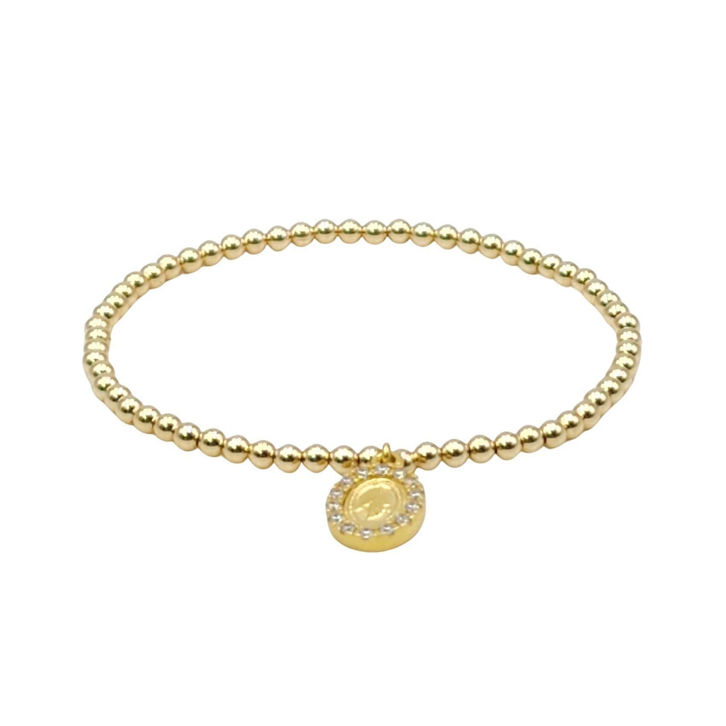 Mother Mary Gold Filled Bracelet, Religious Coin Bracelet, Isabella Celini, Religious Jewelry, Gold Filled Beads, Stretch Stacking Bracelet