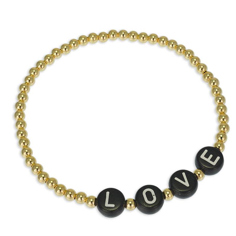 Customizable Gold Filled Beaded Word Bracelet - Personalized Stretch Bracelet for Women