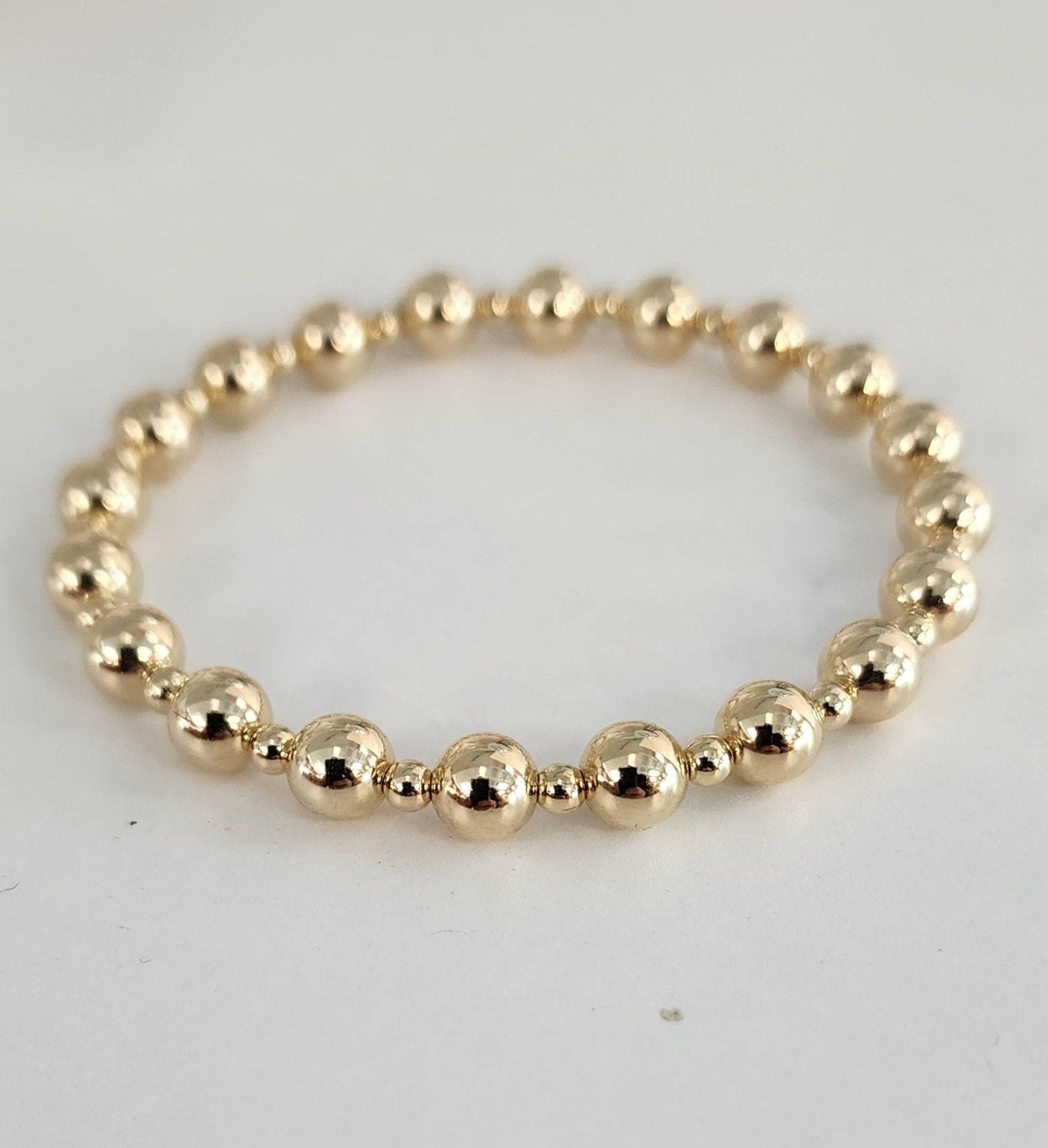Gold Filled Beaded Stacking Bracelet - 3mm and 6mm Alternating Beads - Handcrafted Jewelry