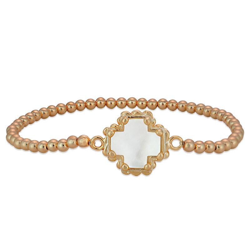 Gold Filled Beaded Cross Stacking Bracelet - Mother of Pearl Cross Pendant Bracelet - Perfect Gift