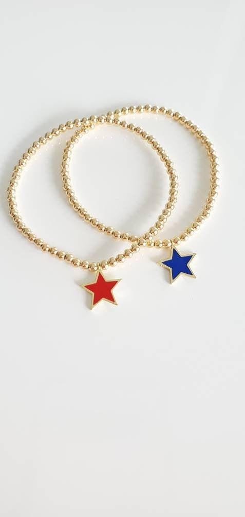 Enamel Star Bracelet, Beaded Bracelet, Charm Bracelet