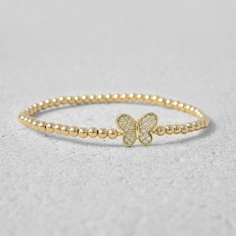 Butterfly Bracelet, Gold Filled Bracelet, Beaded Bracelet,