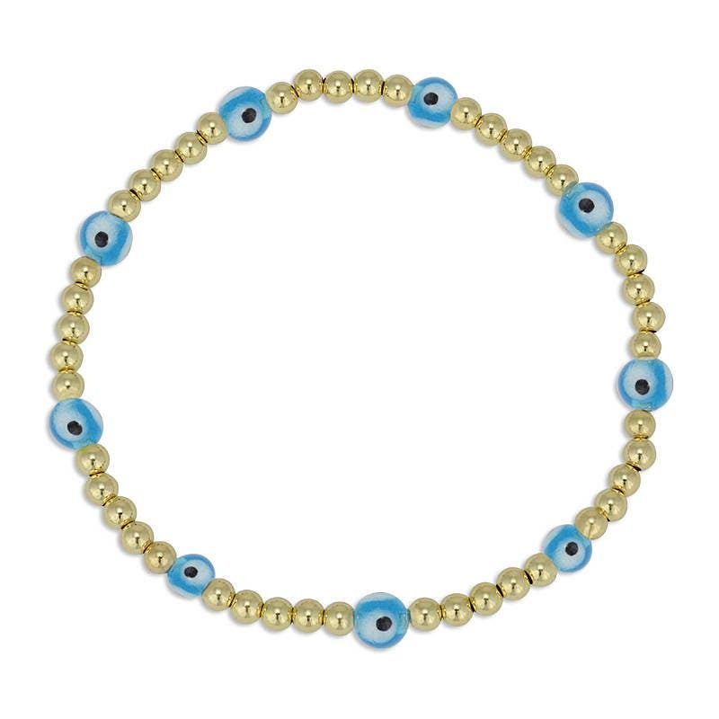 Gold Filled Evil Eye Bracelet for Women - Stackable Good Luck Stretch Beaded Jewelry - Tarnish Free