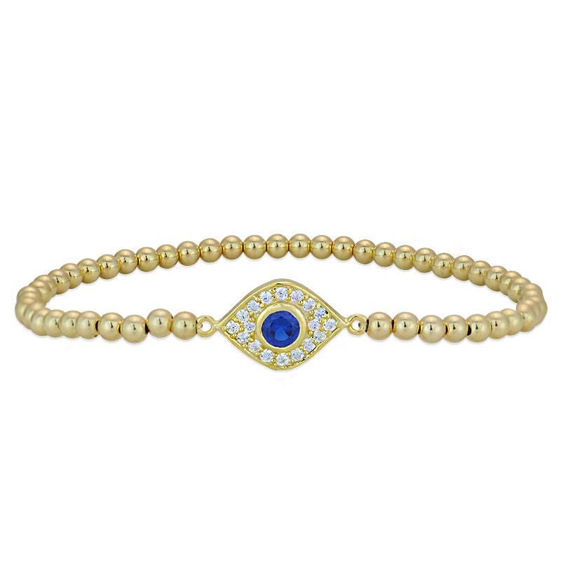 Gold Evil Eye Protection Bracelet - Stretchy Good Luck Stacking Bracelet for Women