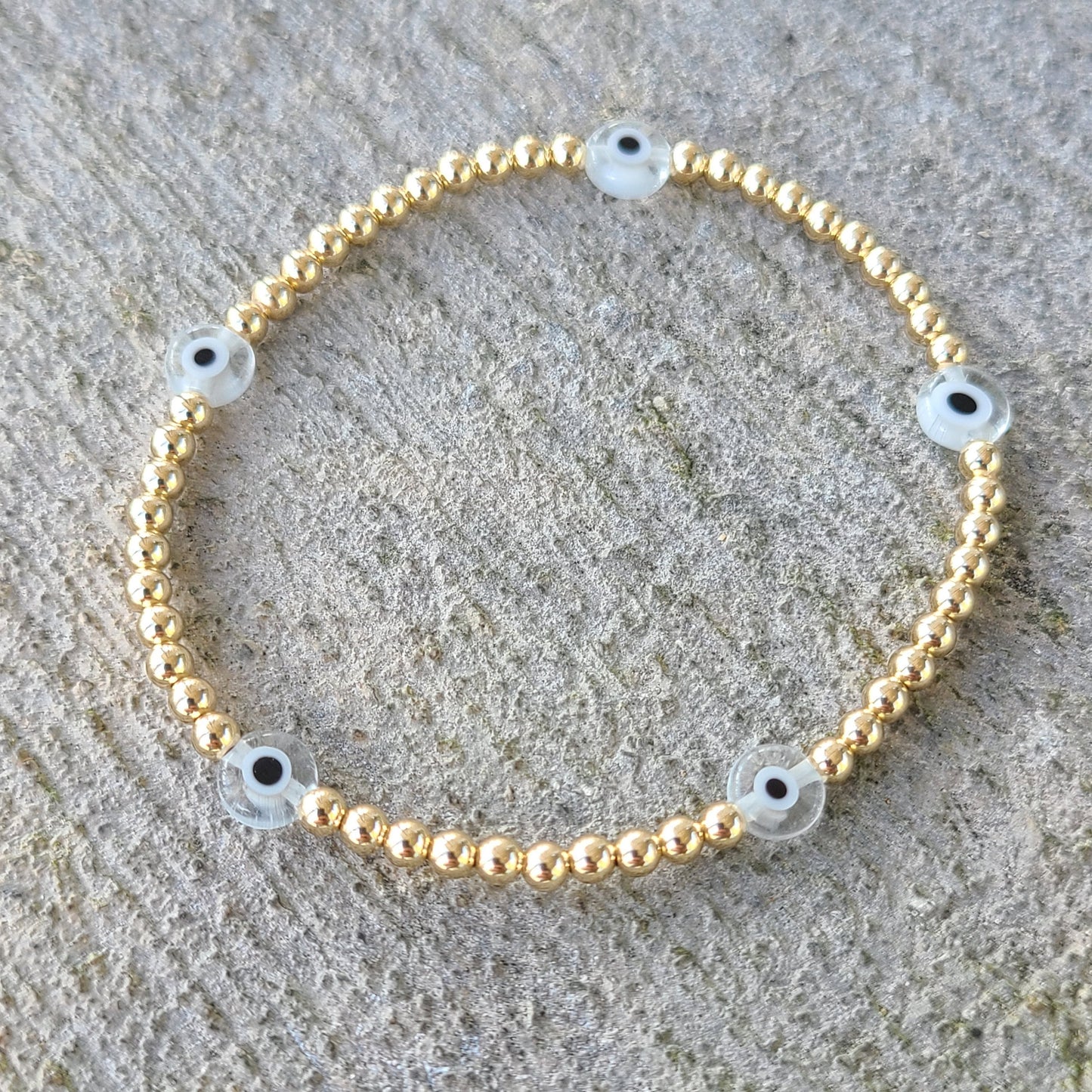 14K Gold Filled Evil Eye Protection Bracelet for Women - Dainty Waterproof - Tarnish Free Jewelry