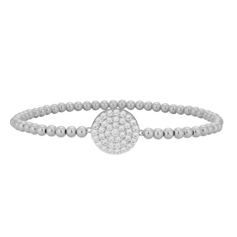 Gold Filled Stacking Bracelet with Cubic Zirconia Circle Pendant - Womens Jewelry