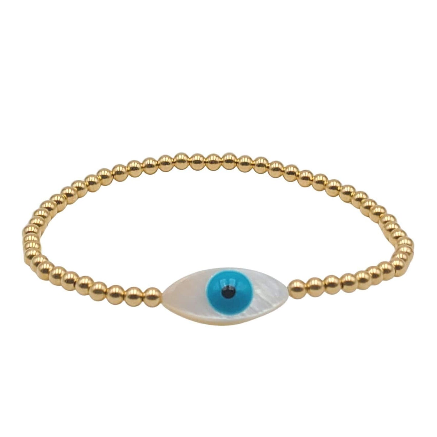 Dainty Gold Filled Evil Eye Bracelet with Mother of Pearl Pendant - Tarnish Free for Women