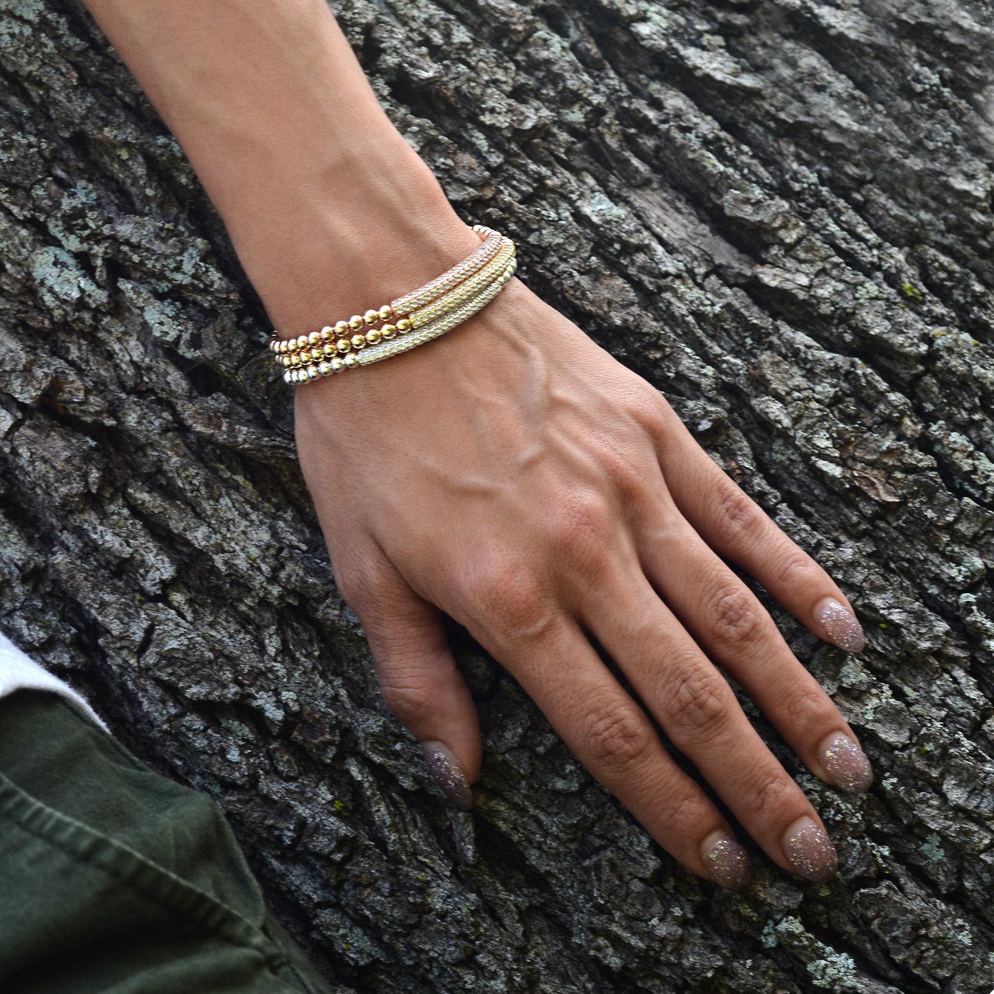 Gold Filled CZ Pave Bar Bracelet for Women - Stretchable Stacking Bridesmaid Jewelry