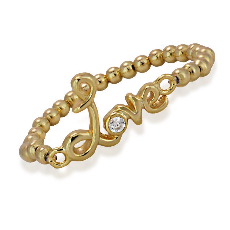 Gold Filled Love Pendant Ring Beaded Stacking Stretch Band