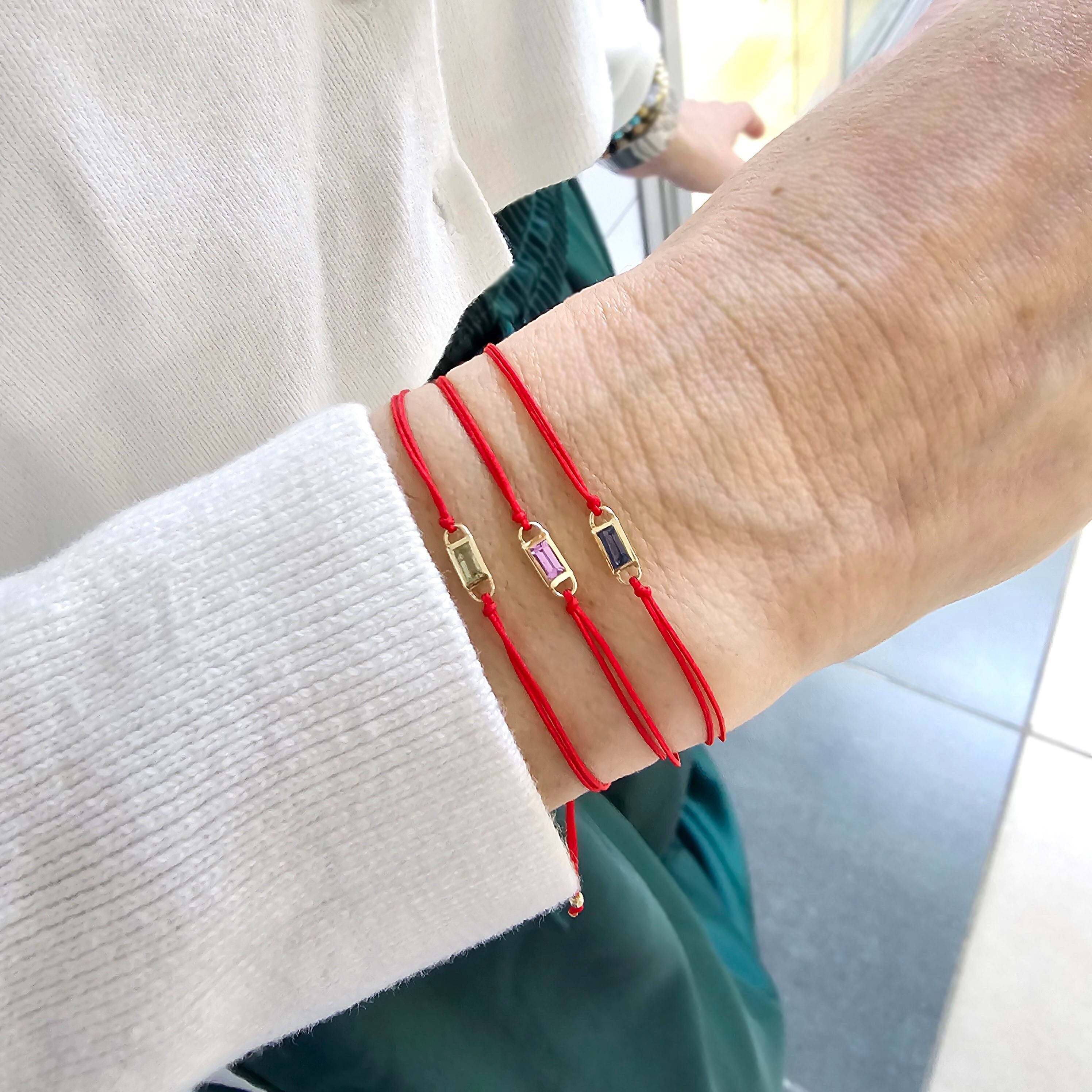 Red String Cord Bracelet with 14kt Solid Gold Sapphire Pendant