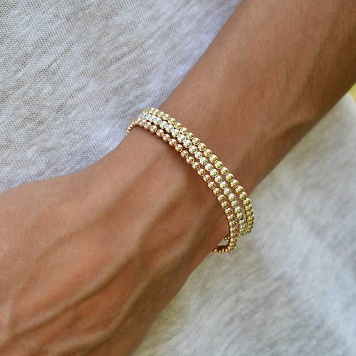 3mm Gold Filled Beaded Stretch Bracelet - Layering Jewelry for Women by Isabella Celini - Tarnish Free and Waterproof