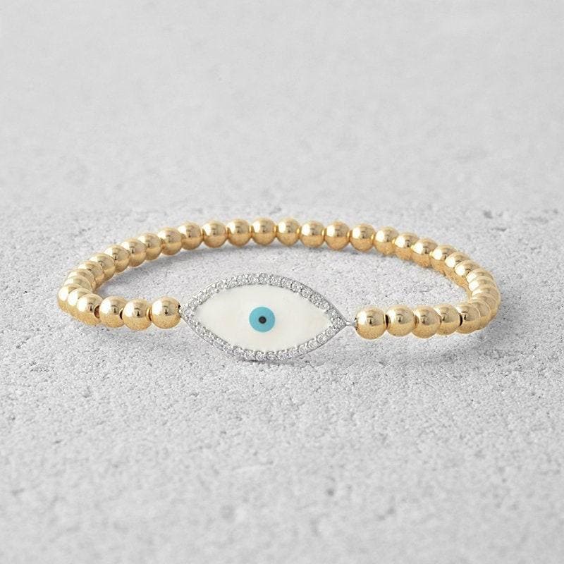 Gold Filled Beaded Evil Eye Bracelet