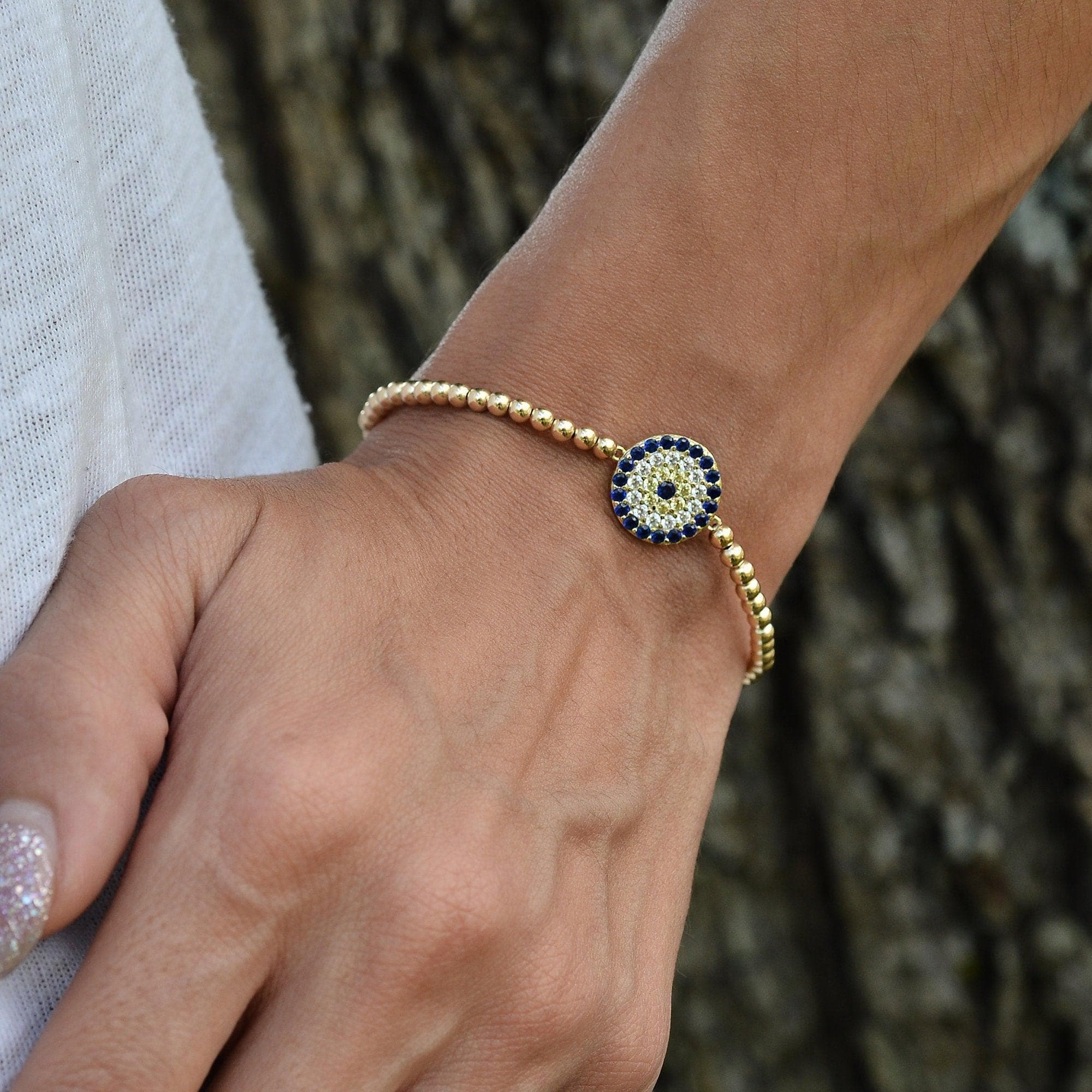 Gold Filled Evil Eye Bracelet: Beaded Protection Jewelry