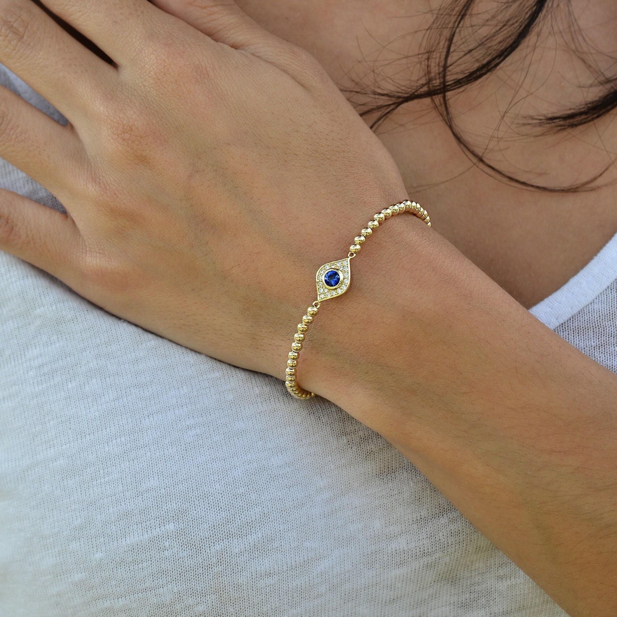 Gold Evil Eye Protection Bracelet - Stretchy Good Luck Stacking Bracelet