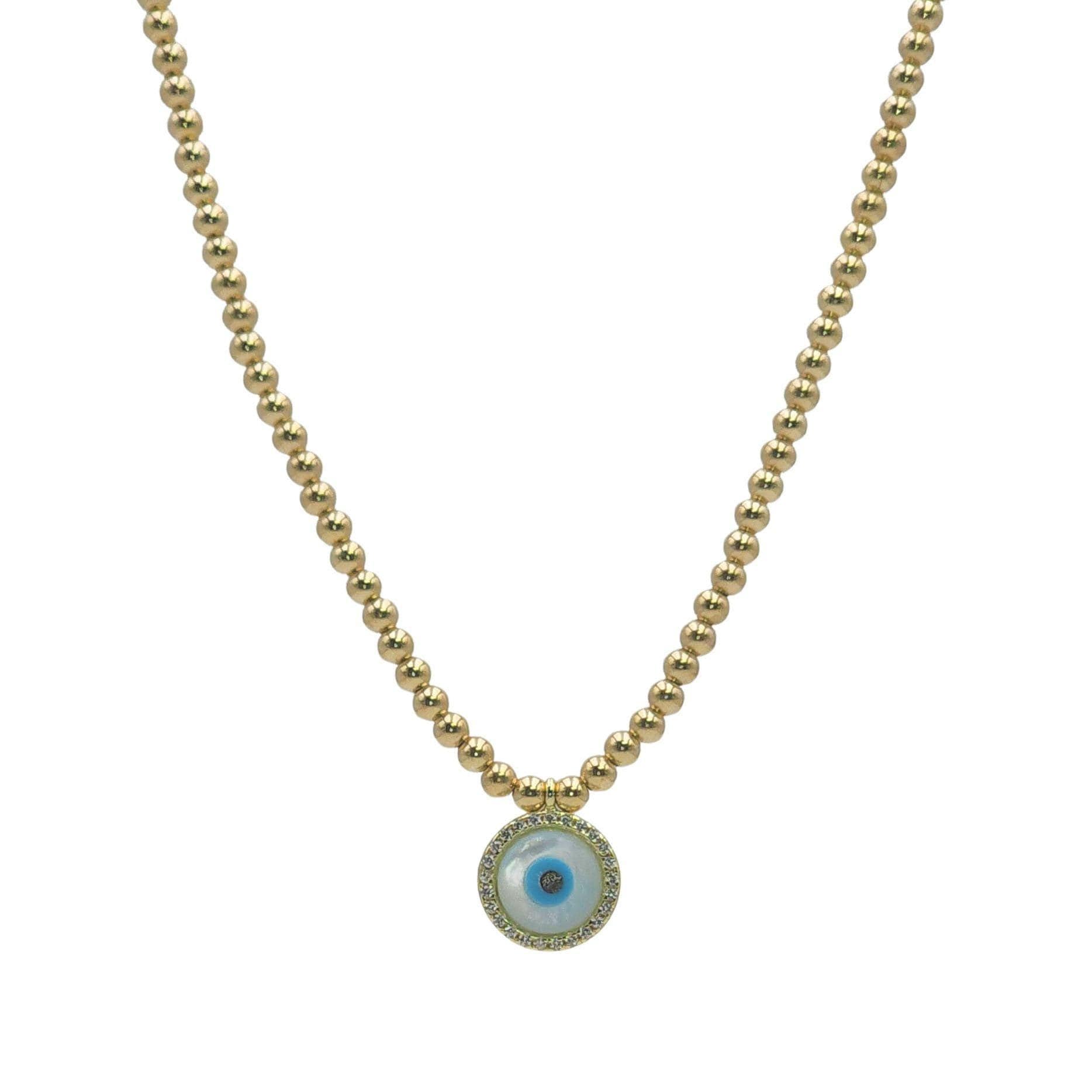 Dainty Gold Filled Evil Eye Necklace Mother of Pearl Pendant
