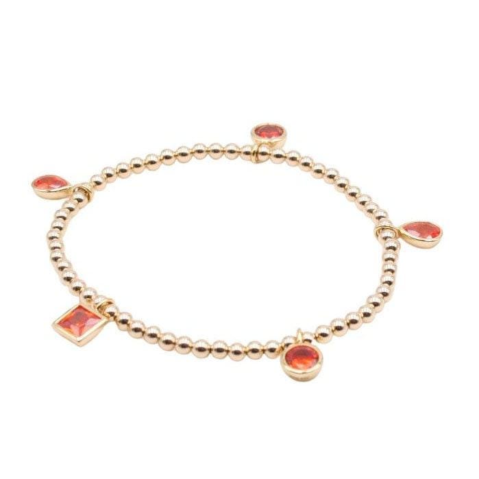 Gold Filled Beaded Charm Bracelet for Women - Cubic Zirconia Tear Drop Round and Square Charms