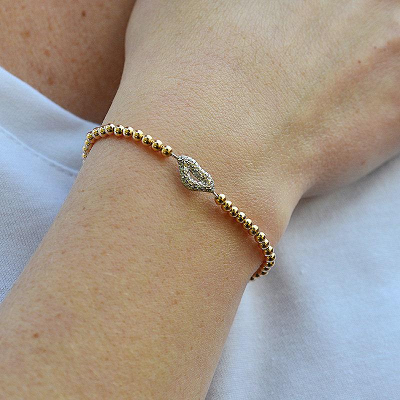 Lips Gold Filled CZ Pendant Bracelet - Stretch Stacking Style for Women