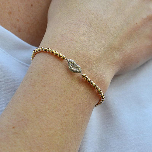 Lips Gold Filled CZ Pendant Bracelet - Stretch Stacking Style for Women