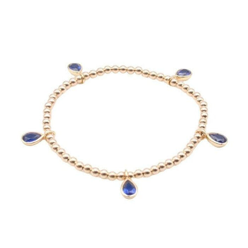Gold Filled Beaded Charm Bracelet for Women - Cubic Zirconia Tear Drop Round and Square Charms