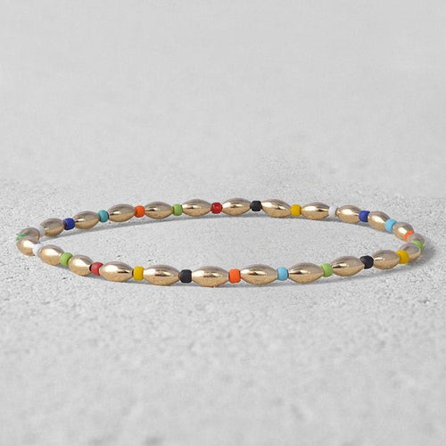 Gold Filled Stacking Bracelet - Non Tarnish Waterproof Glass Beaded Layering Jewelry