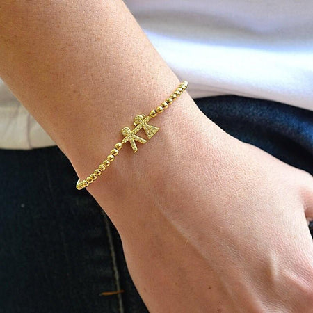 Dainty Gold Filled Cross Pendant Beaded Bracelet - Religious Women's Layering Jewelry