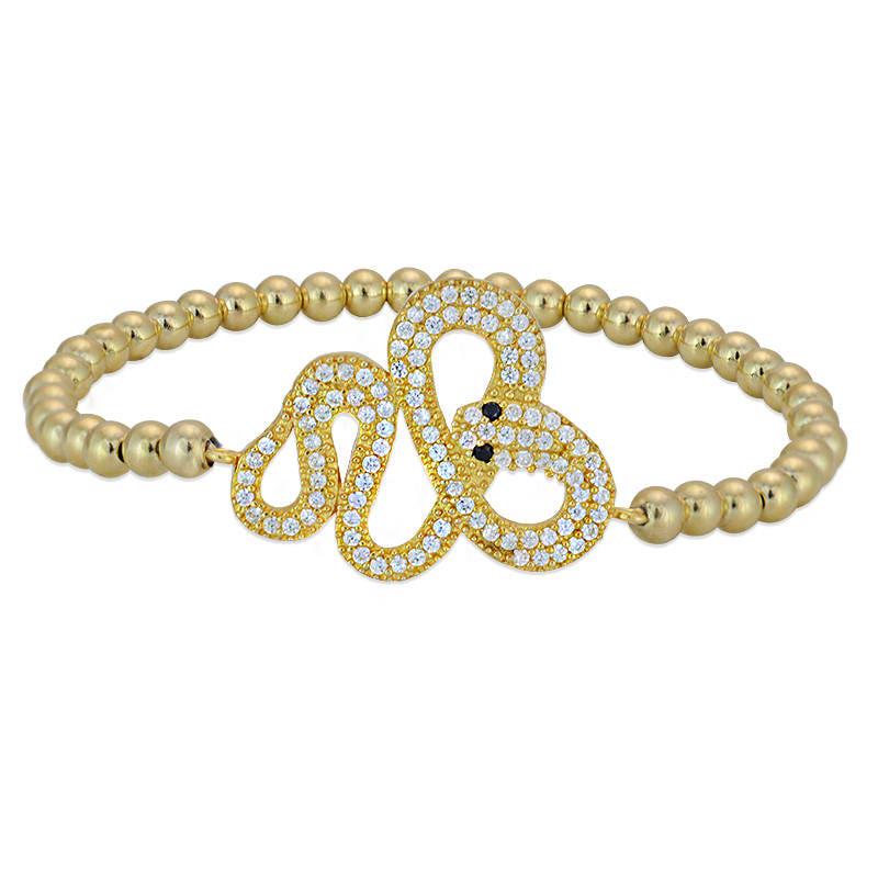 Gold Filled Snake Bracelet - Stretch Beaded Stacking Bracelet for Women