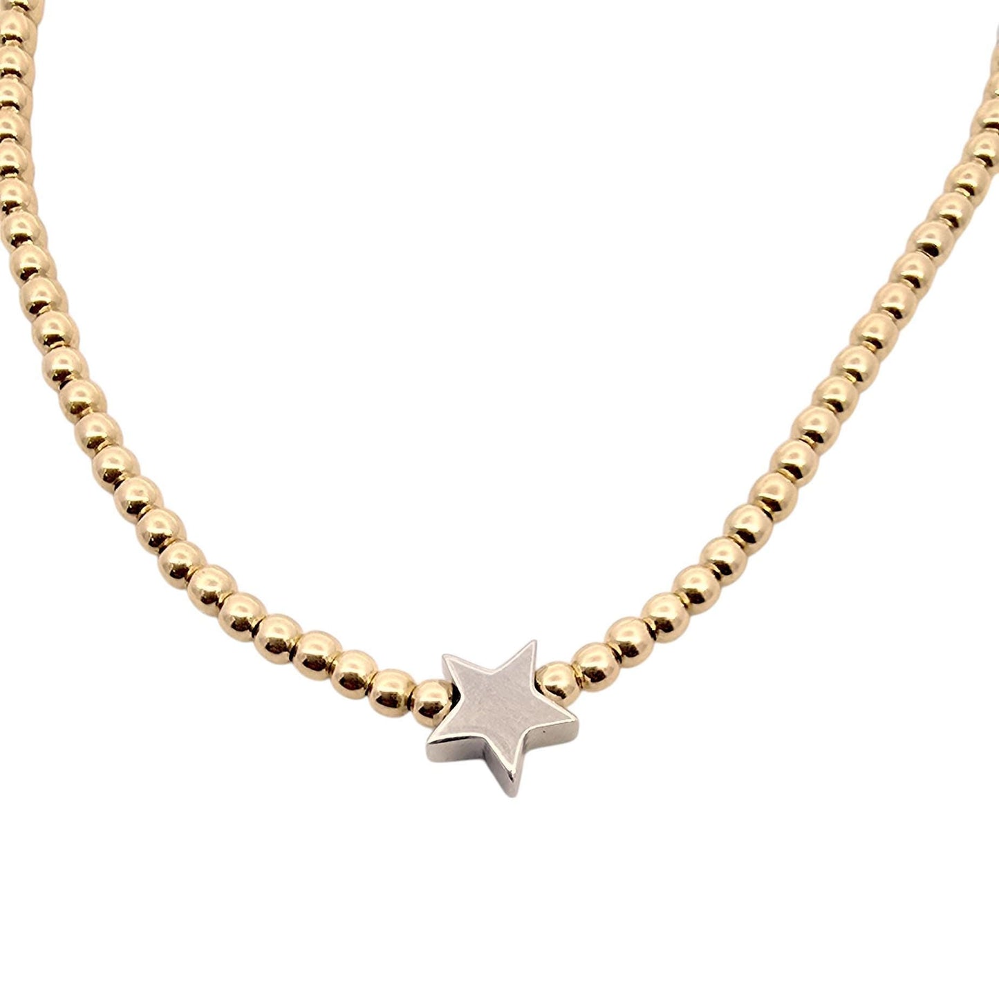 Dainty Gold Filled Beaded Necklace with Star Charm  for Women by Isabella Celini, Tarnish Free Water Resistant Jewelry