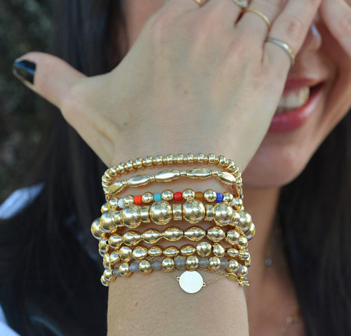 Gold Filled Large Oval Beaded Bracelet - Boho Hippie Style Stackable Layering for Women Tarnish-Free