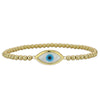 Gold Filled Evil Eye Mother of Pearl Pendant Bracelet - Good Luck Spiritual Stylish Stacking Stretch Womens Accessory