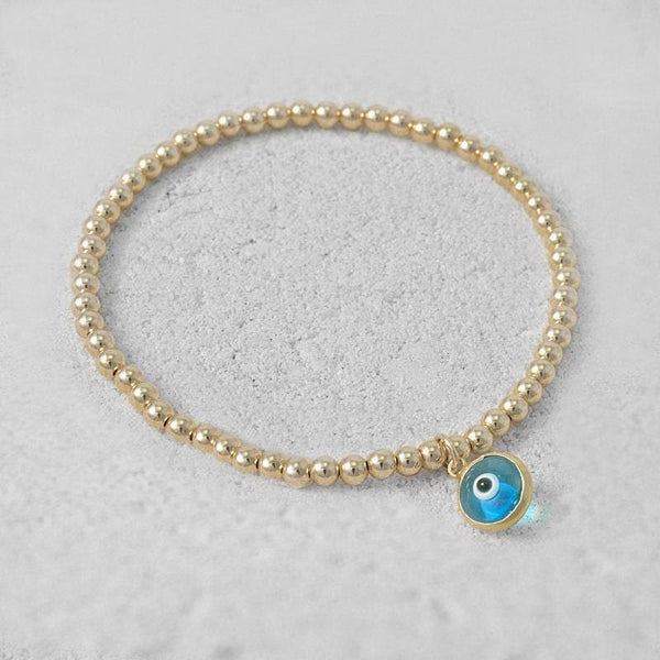 Gold Evil Eye Protection Bracelet for Women - Spiritual Stacking Stretch Evil Eye Charm