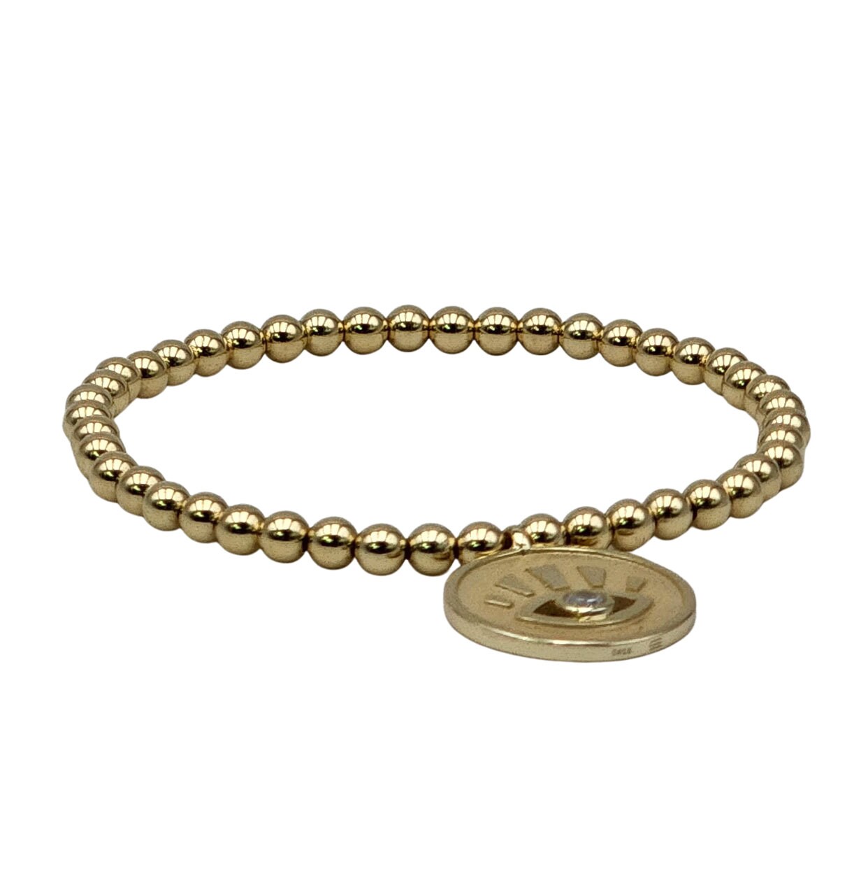 Evil Eye Charm with Gold Filled Beads, Isabella Celini, Gold Filled Beads, Stretch Stacking Bracelet, Boho Chic, Gift for Women