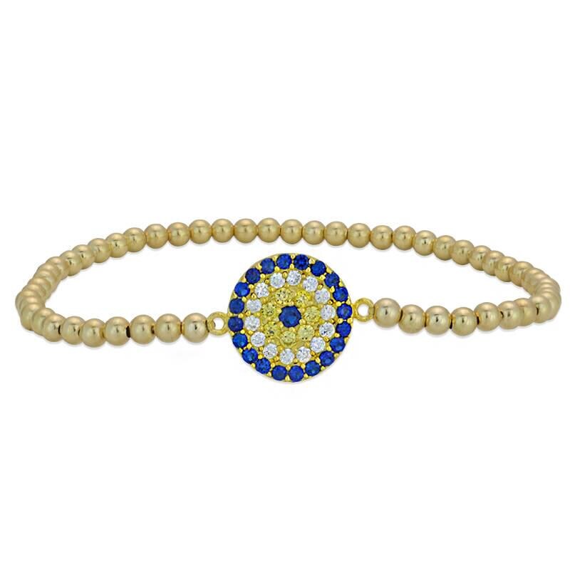 Gold Evil Eye Protection Bracelet - Women's Beaded Pendant Jewelry for Good Luck - Stacking Bracelet