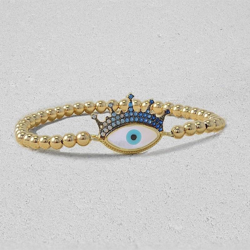 Gold Filled Bracelet, Evil Eye Bracelet, CZ Beaded Bracelet