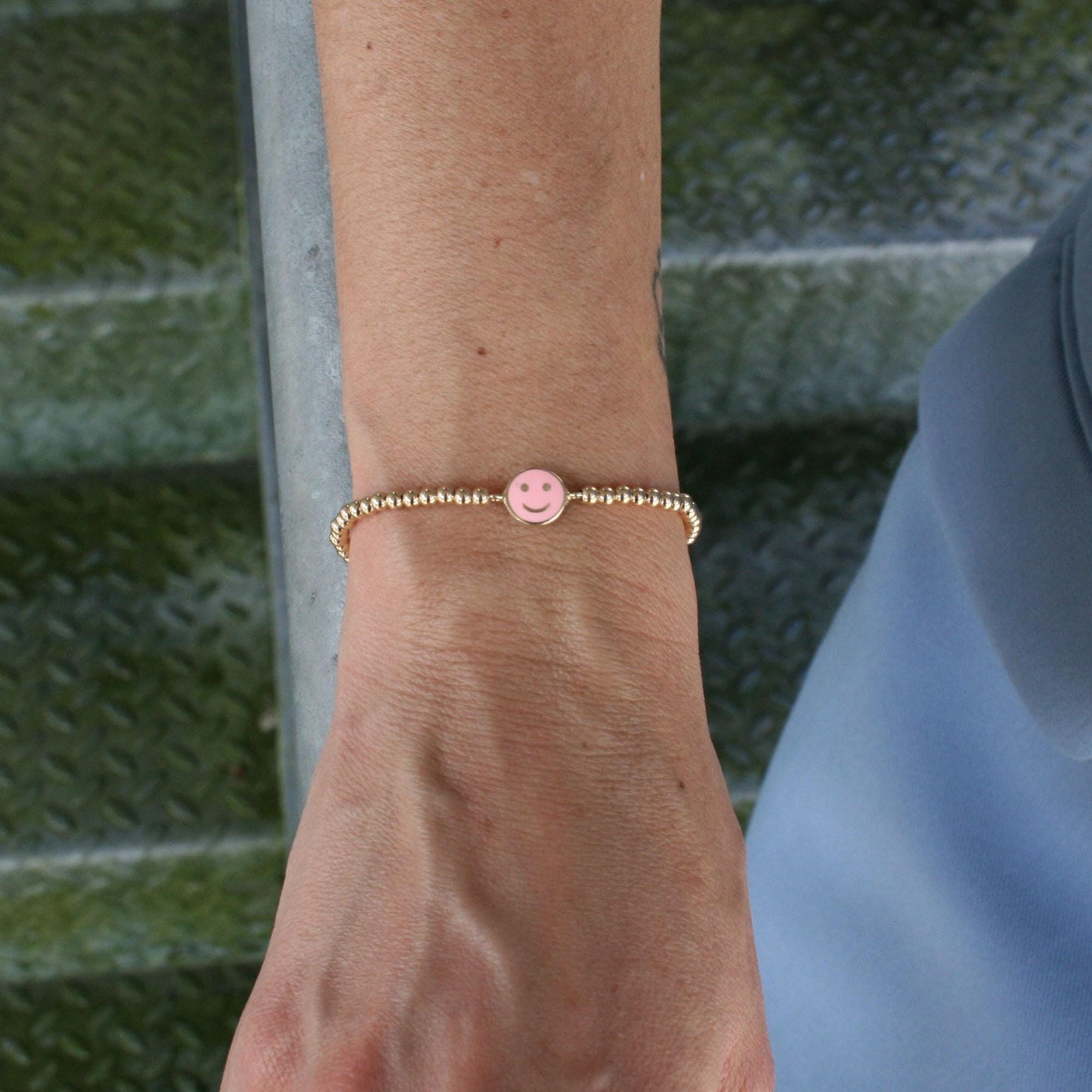 Gold Filled Emoji Smiley Face Stacking Bracelet - Enamel Colors Available