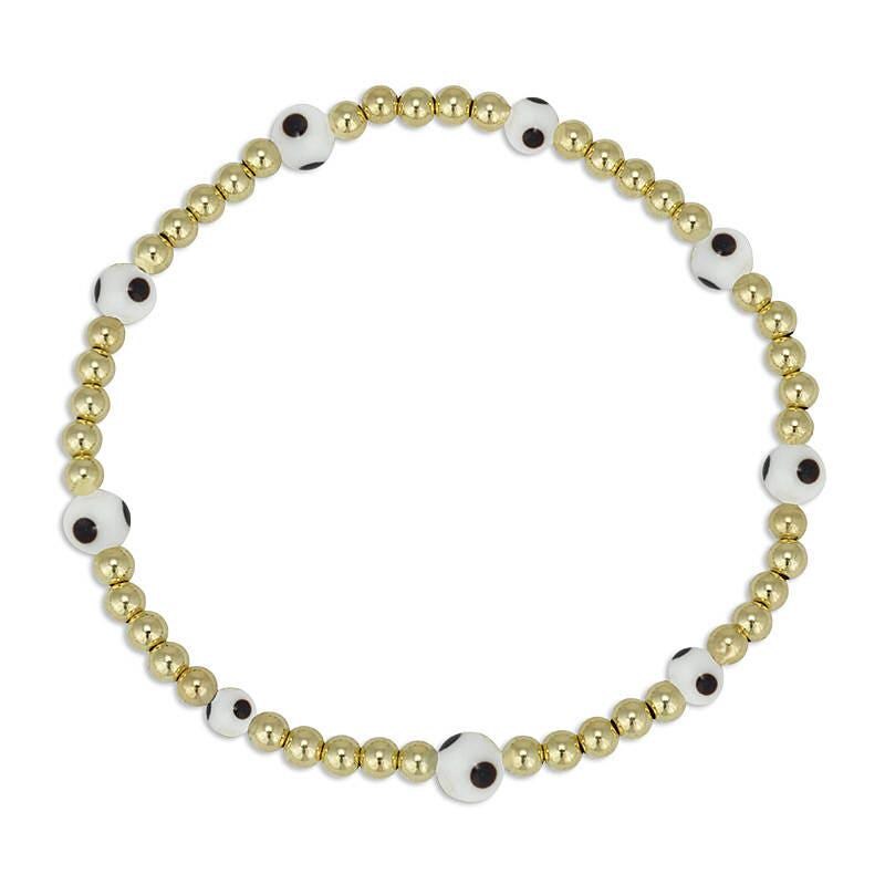 Gold Filled Evil Eye Bracelet for Women - Stackable Good Luck Stretch Beaded Jewelry - Tarnish Free
