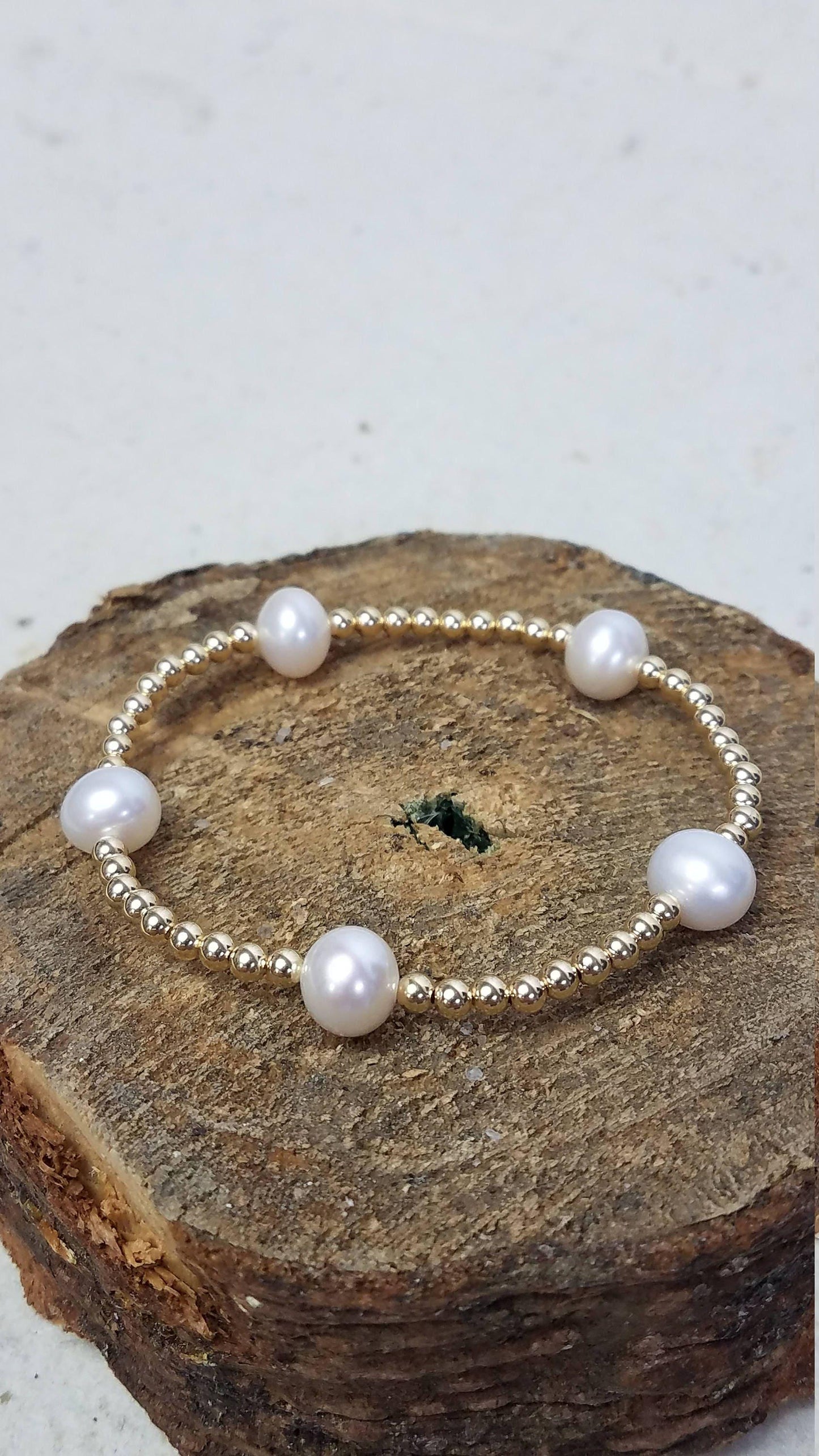 Fresh Water Pearl Gold Filled Bracelet, Isabella Celini, Gold Filled Beads, Stretch Stacking Bracelet, Gift for Women, Bridesmaid Gift