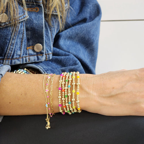 Dainty Stretch Bracelet 14k Gold Filled - Colorful Beads - Gift for Women - Tarnish Free Jewelry Stacking Bracelet