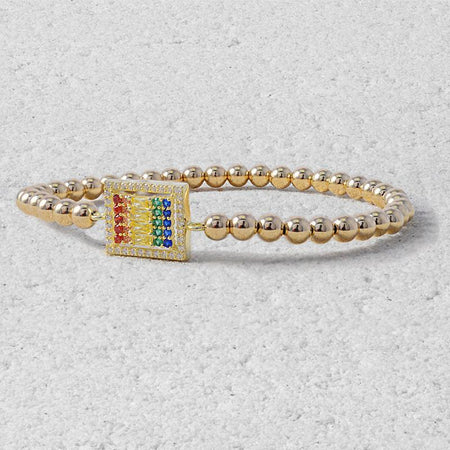 Dainty Gold Filled Cross Pendant Beaded Bracelet - Religious Women's Layering Jewelry